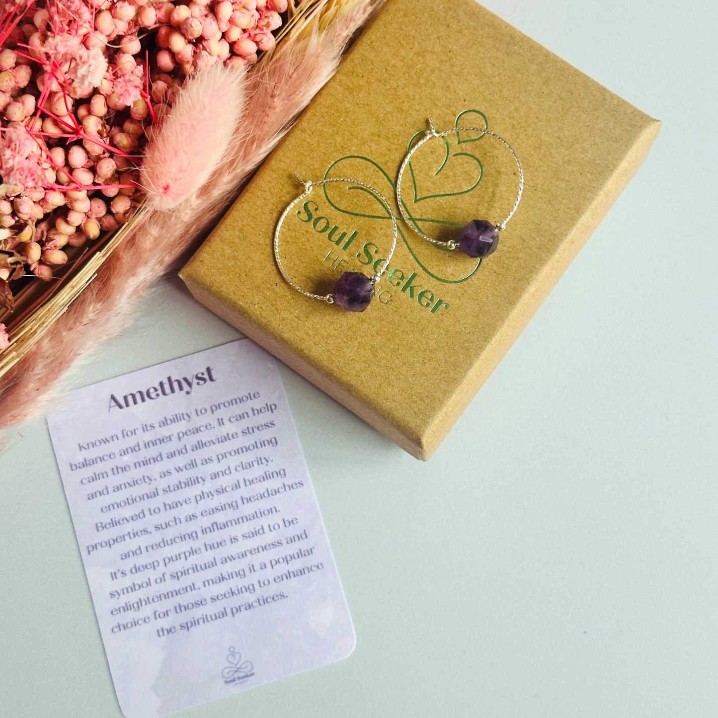 Sterling silver amethyst earrings, purple crystal hoop earrings, natural gemstone sparkle earrings, crown chakra jewellery, dangly earrings