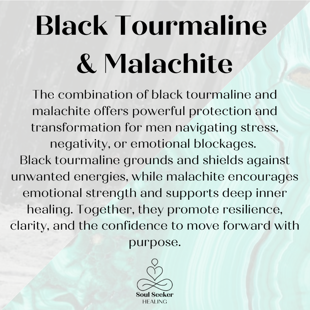 Mens malachite and black tourmaline bracelet