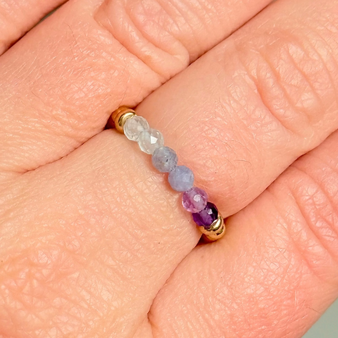 Ombré aquamarine, tanzanite and amethyst gold vermeil ring