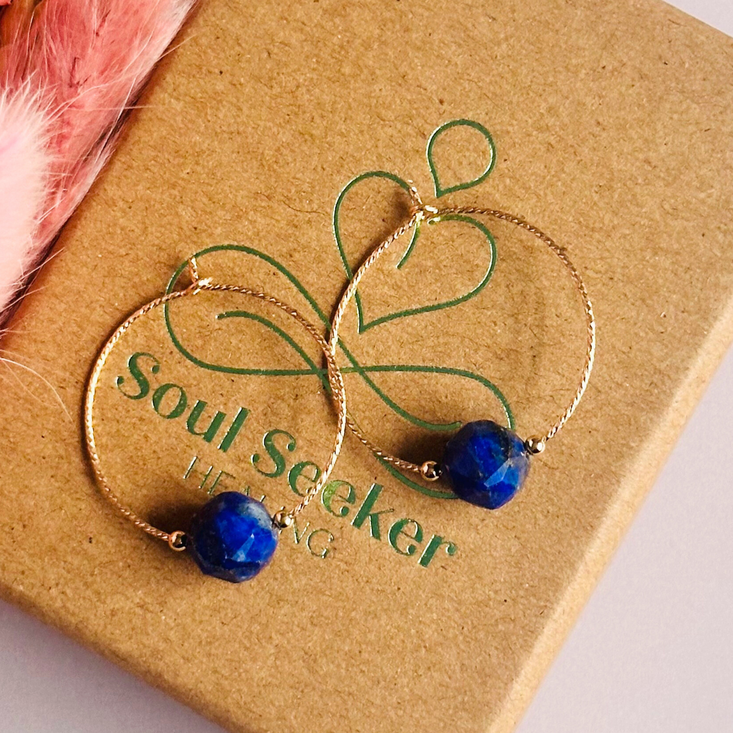 Gold filled lapis lazuli hoop earrings, crystal healing handmade jewellery, dark blue genuine gemstone drop earrings, dainty dangly earrings
