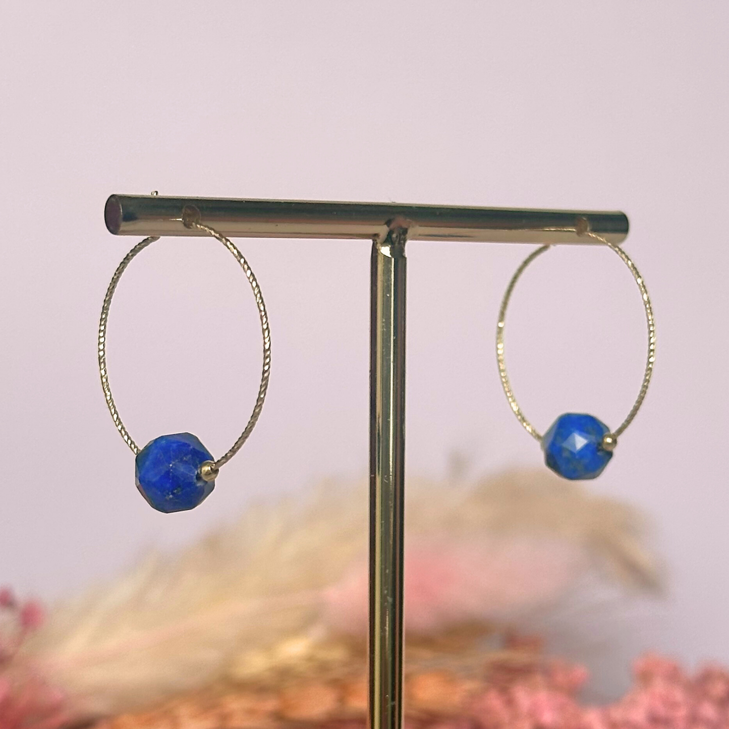 Gold filled lapis lazuli hoop earrings, crystal healing handmade jewellery, dark blue genuine gemstone drop earrings, dainty dangly earrings