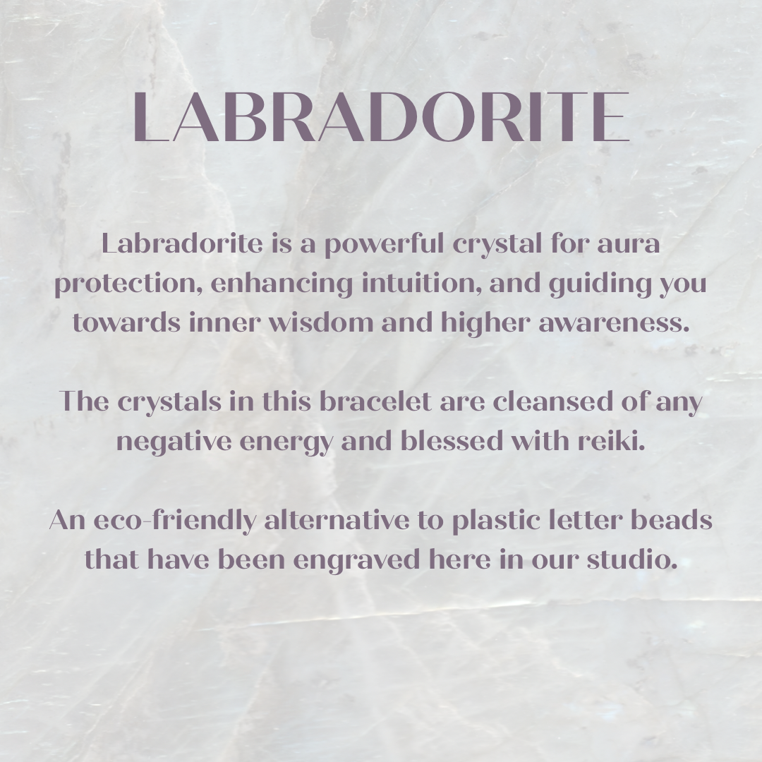 Custom labradorite engraved word wooden letter bead bracelet