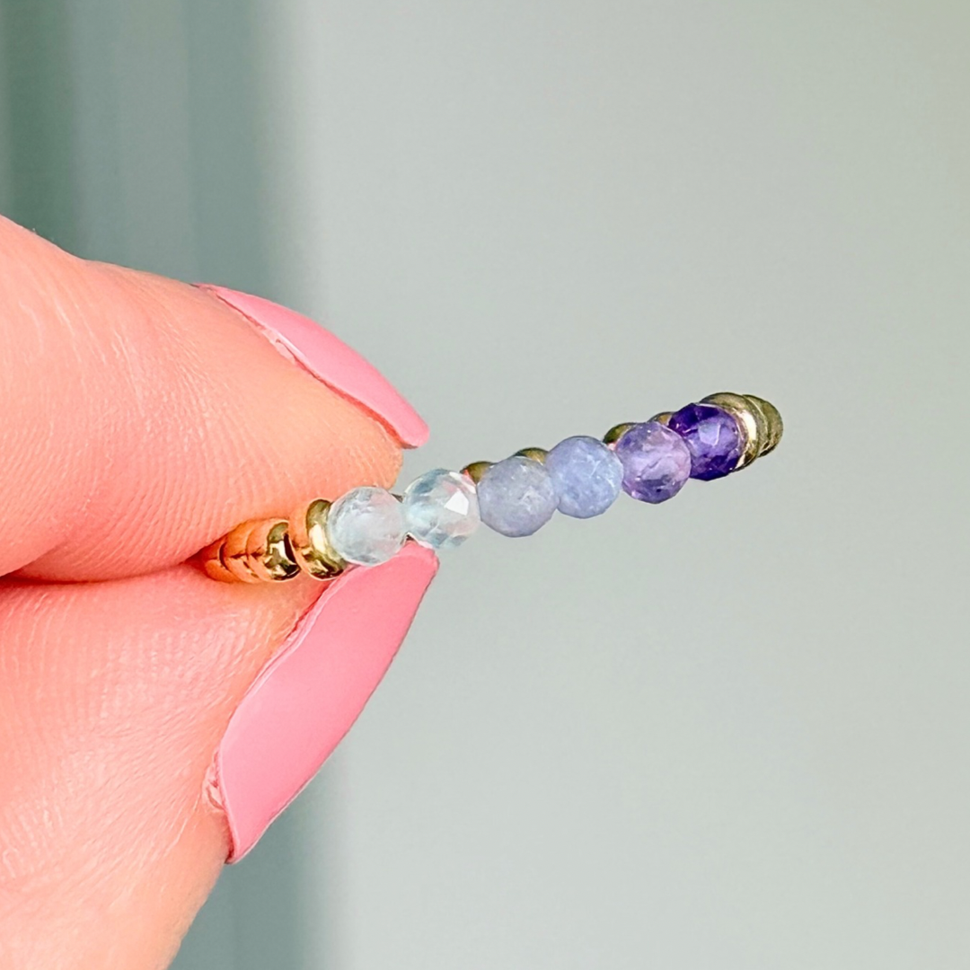 Ombré aquamarine, tanzanite and amethyst gold vermeil ring