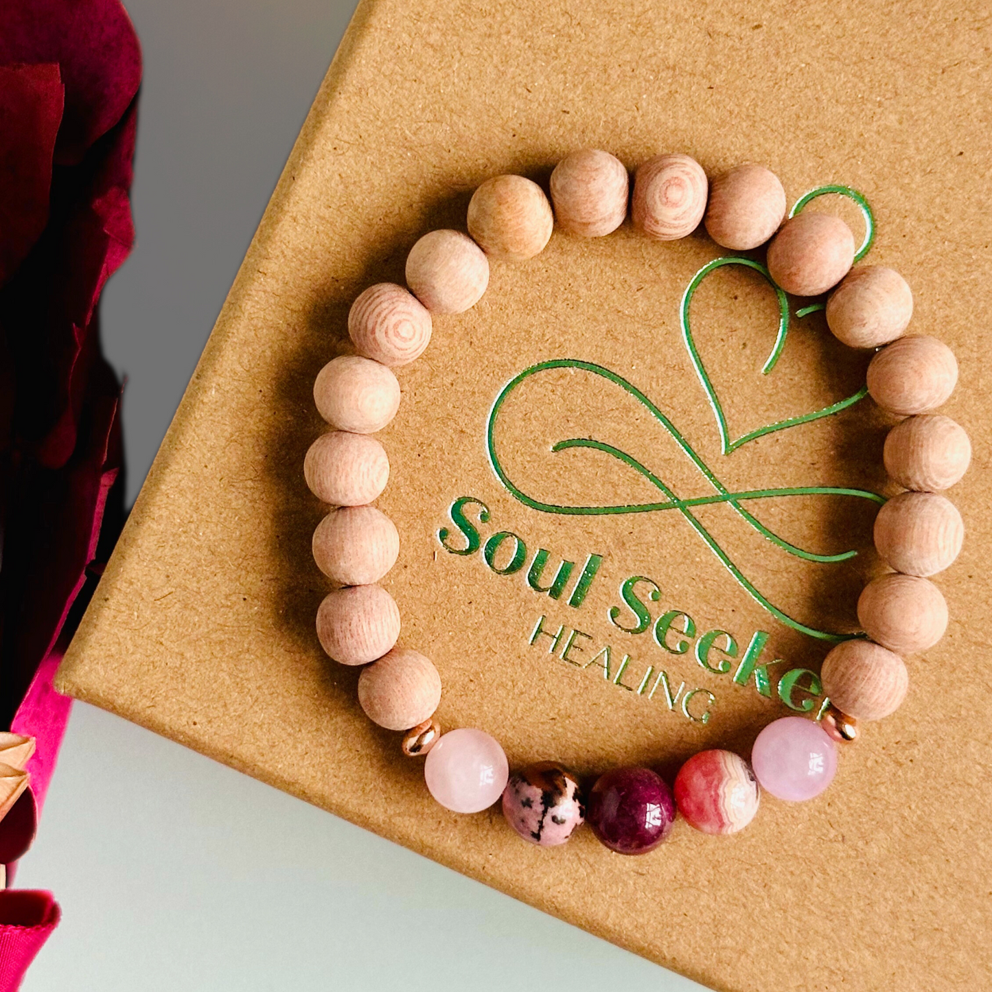 Essential oil diffuser bracelet, self love bracelet, crystal bracelet for self love, aromatherapy bracelet, crystal healing bracelet, rose quartz bracelet, kunzite bracelet, rhodonite bracelet, rhodochrosite bracelet, rubellite bracelet