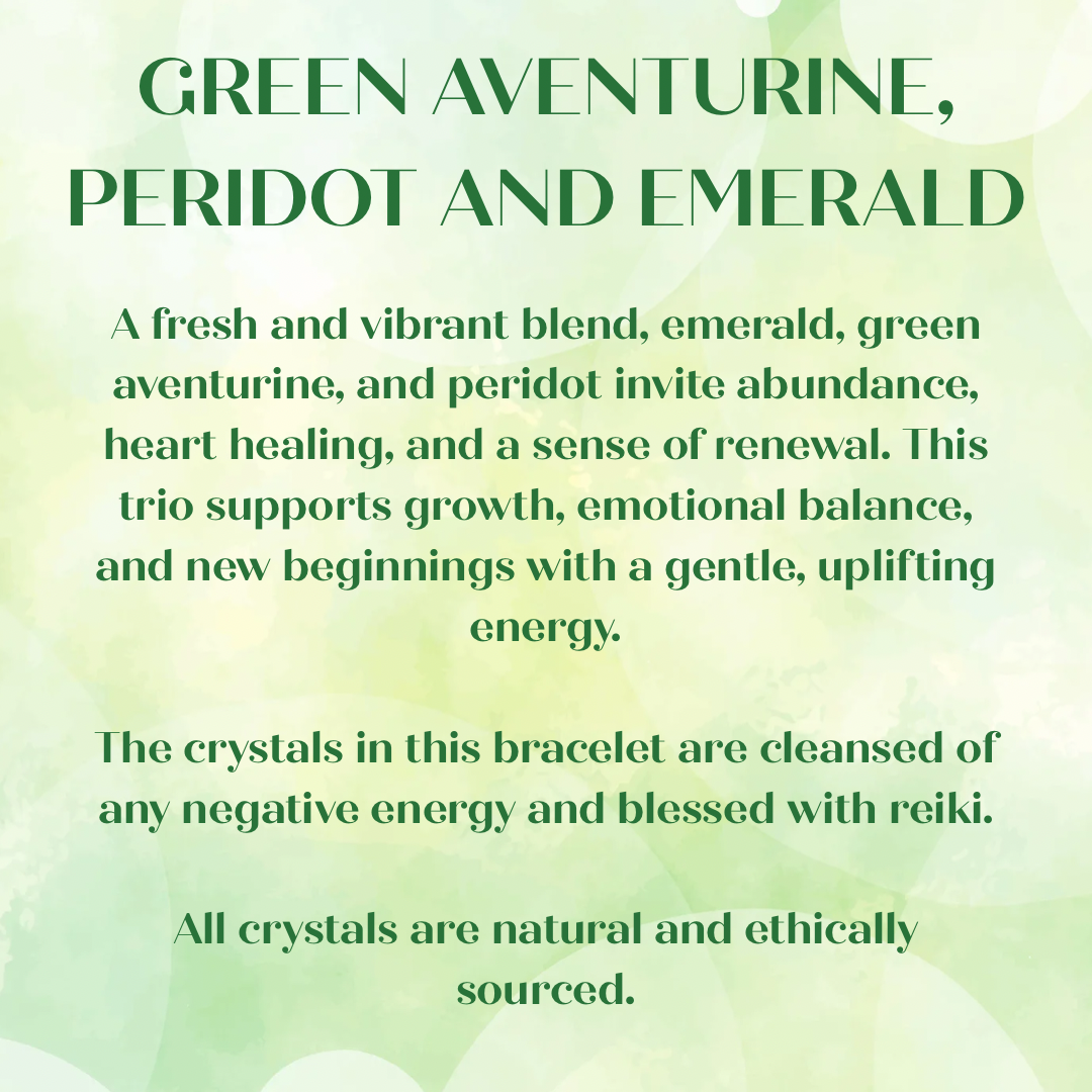 Gold filled dainty ombré colour block bracelet with green aventurine, peridot and emerald