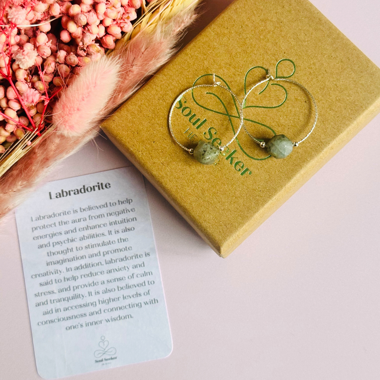 Sterling silver labradorite hoop earrings, crystal healing handmade jewellery, delicate genuine gemstone drop, dainty spiritual dangly