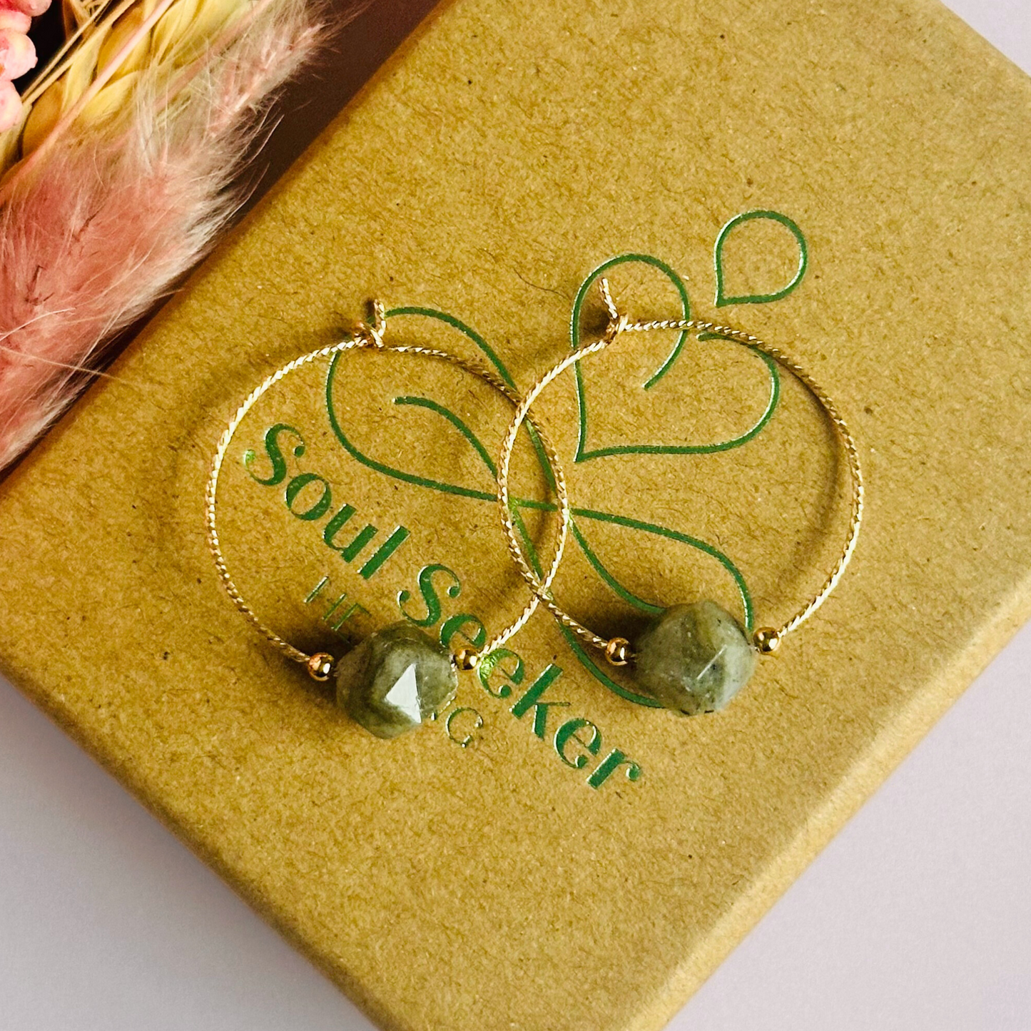 Gold filled labradorite hoop earrings, crystal healing handmade jewellery, delicate genuine gemstone drop, dainty spiritual dangly earrings