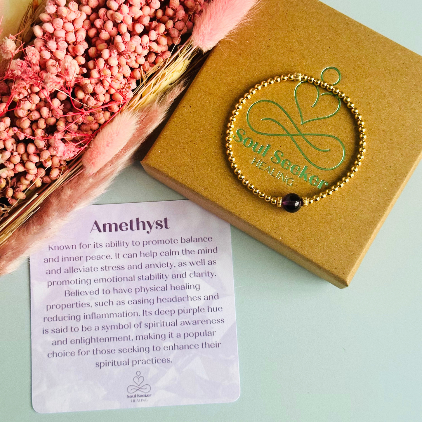 Gold vermeil amethyst bracelet features an ethically mined 8mm amethyst bead, flanked by corrugated rondelle beads on a band of 3mm gold vermeil beads. A bracelet to promote inner peace and calm.