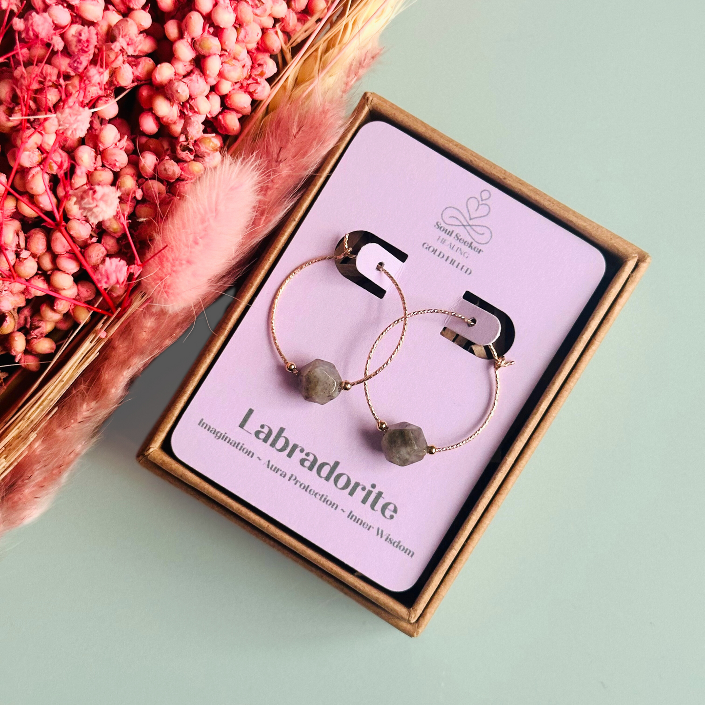 Gold filled labradorite hoop earrings, crystal healing handmade jewellery, delicate genuine gemstone drop, dainty spiritual dangly earrings