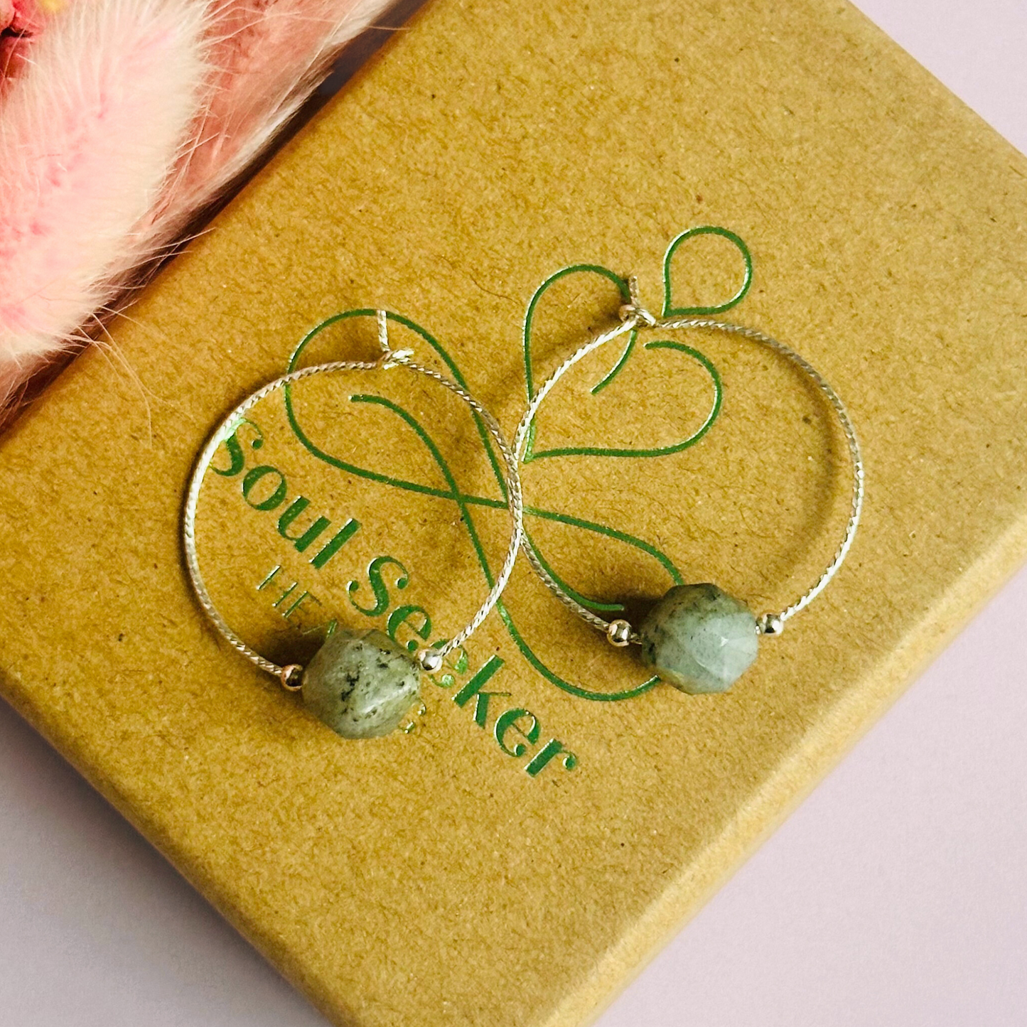 Sterling silver labradorite hoop earrings, crystal healing handmade jewellery, delicate genuine gemstone drop, dainty spiritual dangly