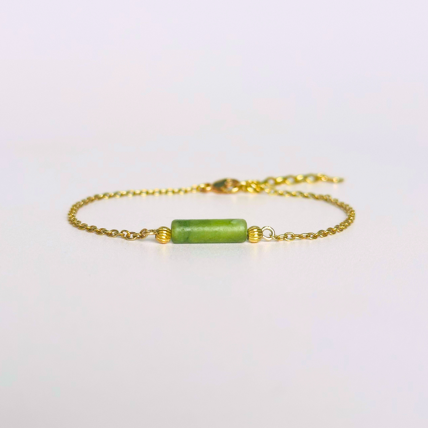 Dainty green jade and gold vermeil tube bracelet