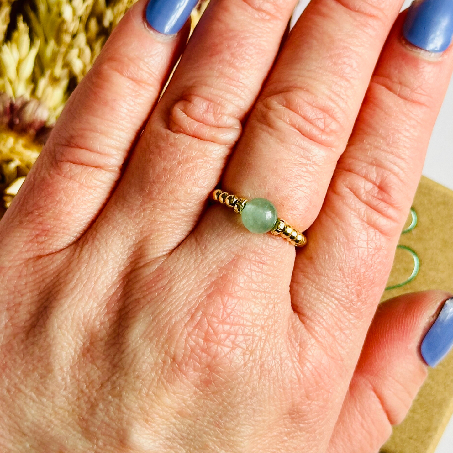 Green aventurine ring, green aventurine gold ring, green aventurine ring gold, gold vermeil green aventurine ring, august birthstone ring,, crystal healing ring, stretch ring, elastic ring