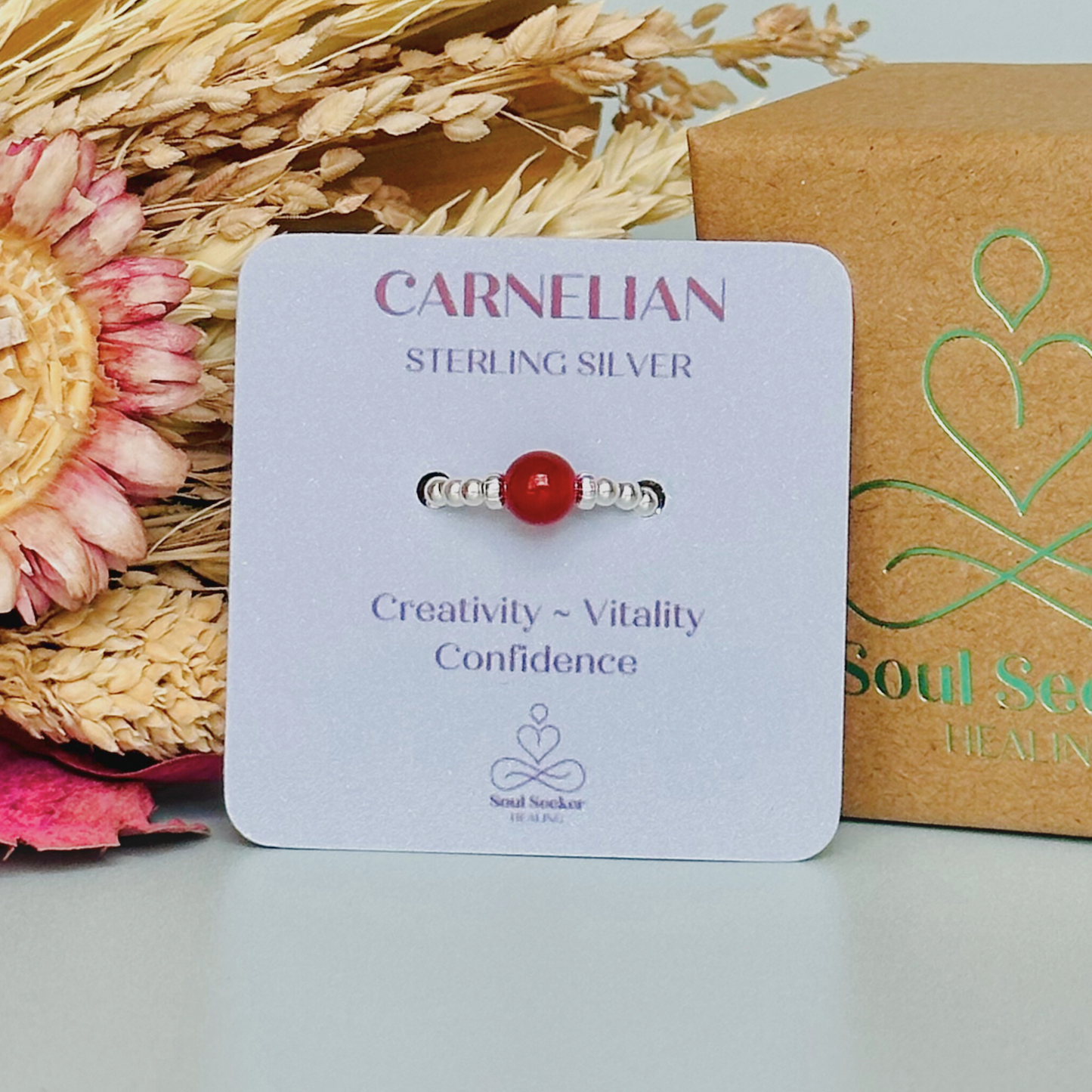 Carnelian sterling silver ring