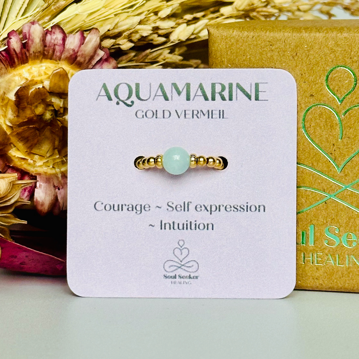 Gold aquamarine ring, stretchy gold ring, aquamarine ring, march birthstone ring, aquamarine ring gold, crystal healing ring
