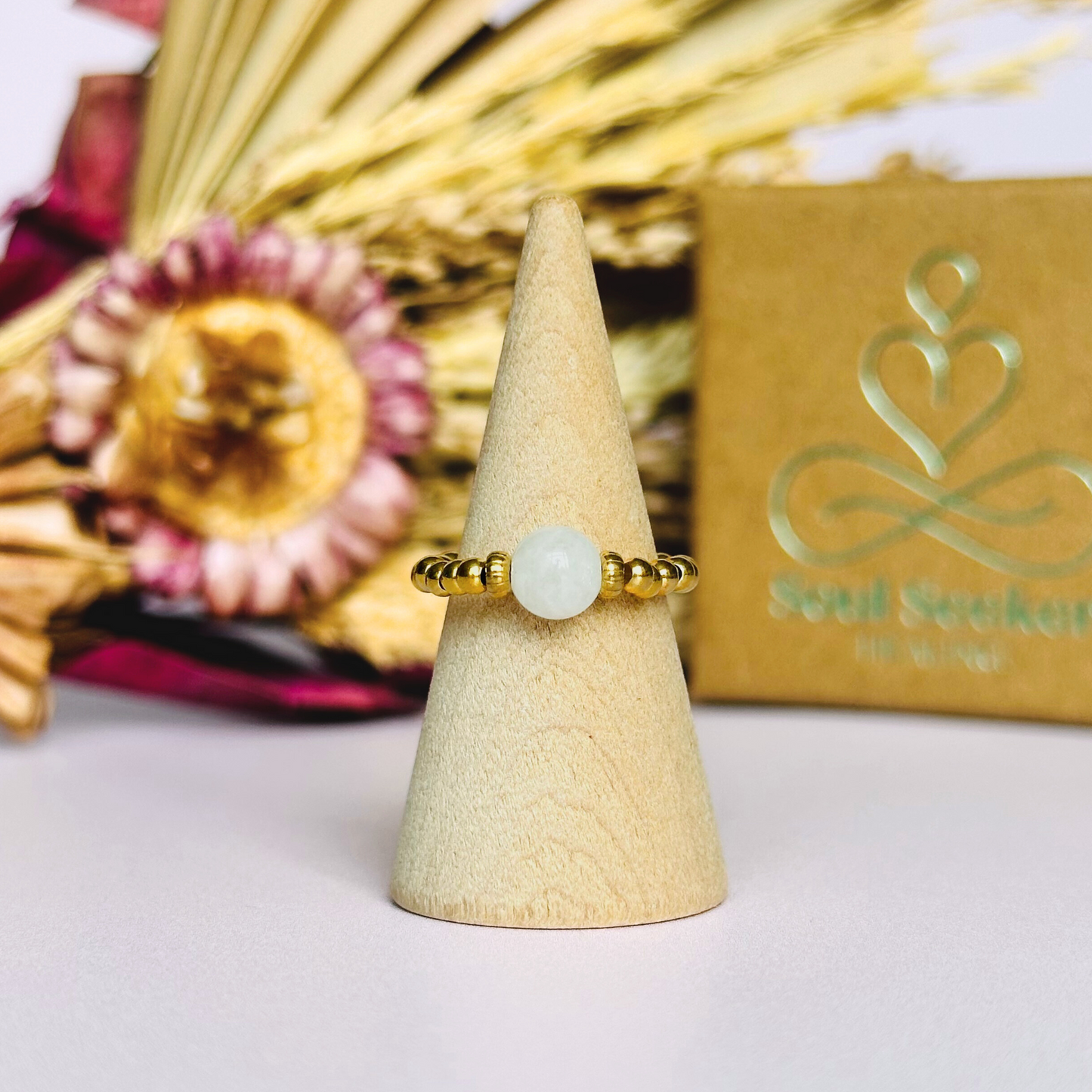 Moonstone ring, stretchy crystal ring, moonstone ring gold, gold moonstone ring, june birthstone, june birthstone ring, june birthstone jewelllery