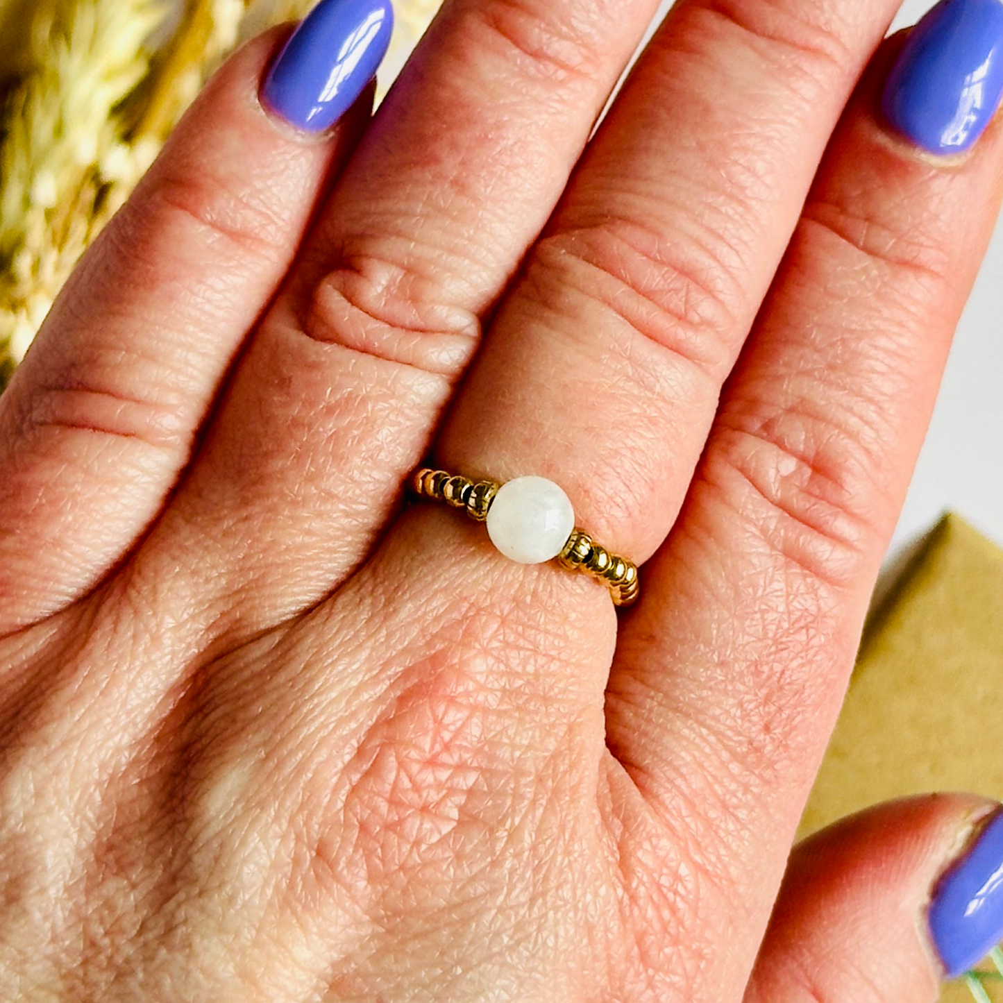 Moonstone ring, stretchy crystal ring, moonstone ring gold, gold moonstone ring, june birthstone, june birthstone ring, june birthstone jewelllery