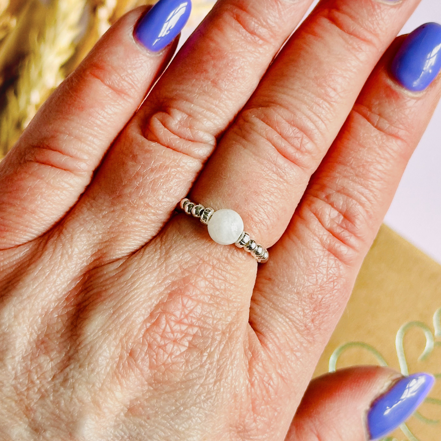 Moonstone ring, stretchy crystal ring, moonstone ring silver, silver moonstone ring, june birthstone, june birthstone ring, june birthstone jewelllery