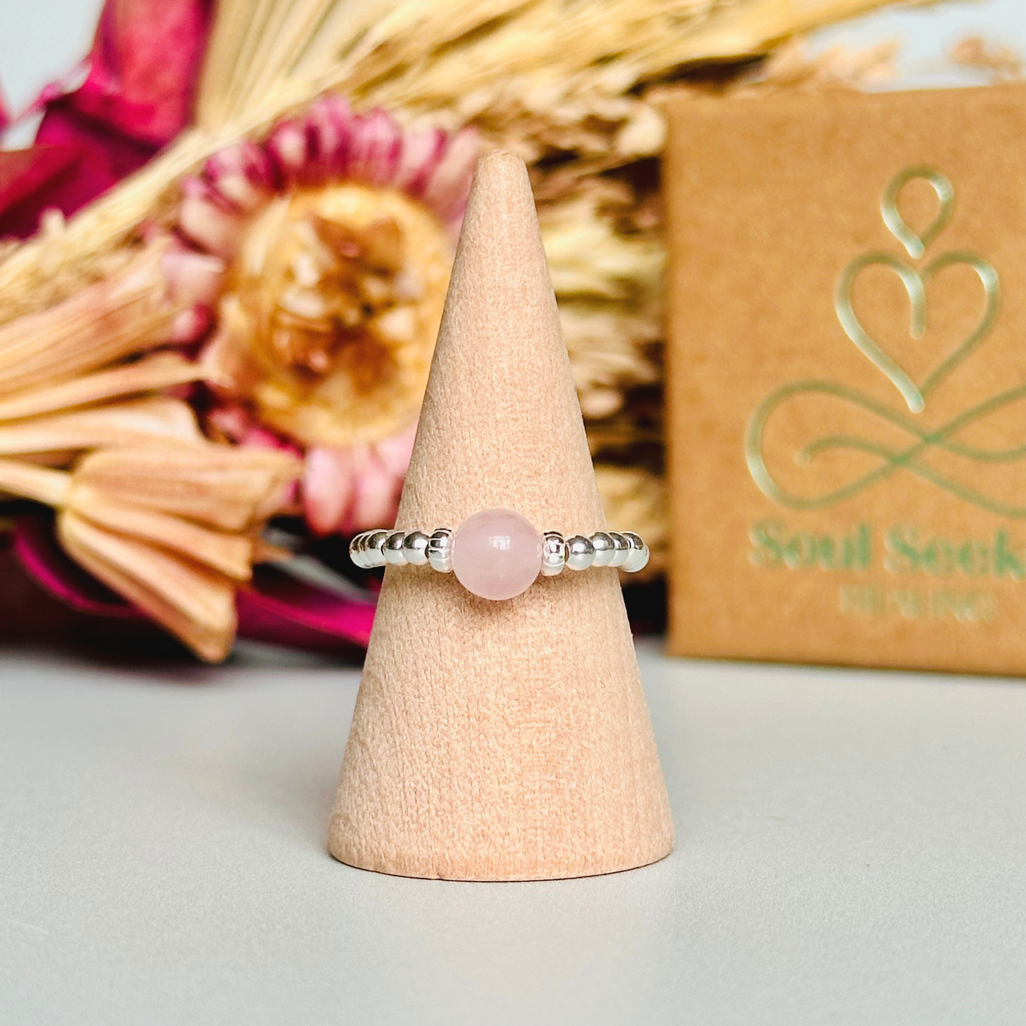 rose quartz ring, rose quartz ring silver, silver rose quartz ring, sterling silver rose quartz ring, stretchy rose quartz ring, elasticated rose quartz ring