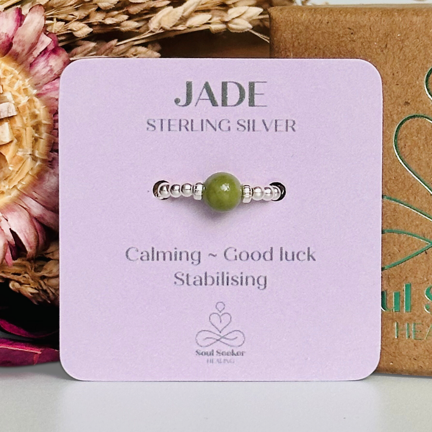 Jade ring, sterling silver jade ring, silver jade ring, jade ring silver, stretch ring, elastic ring,