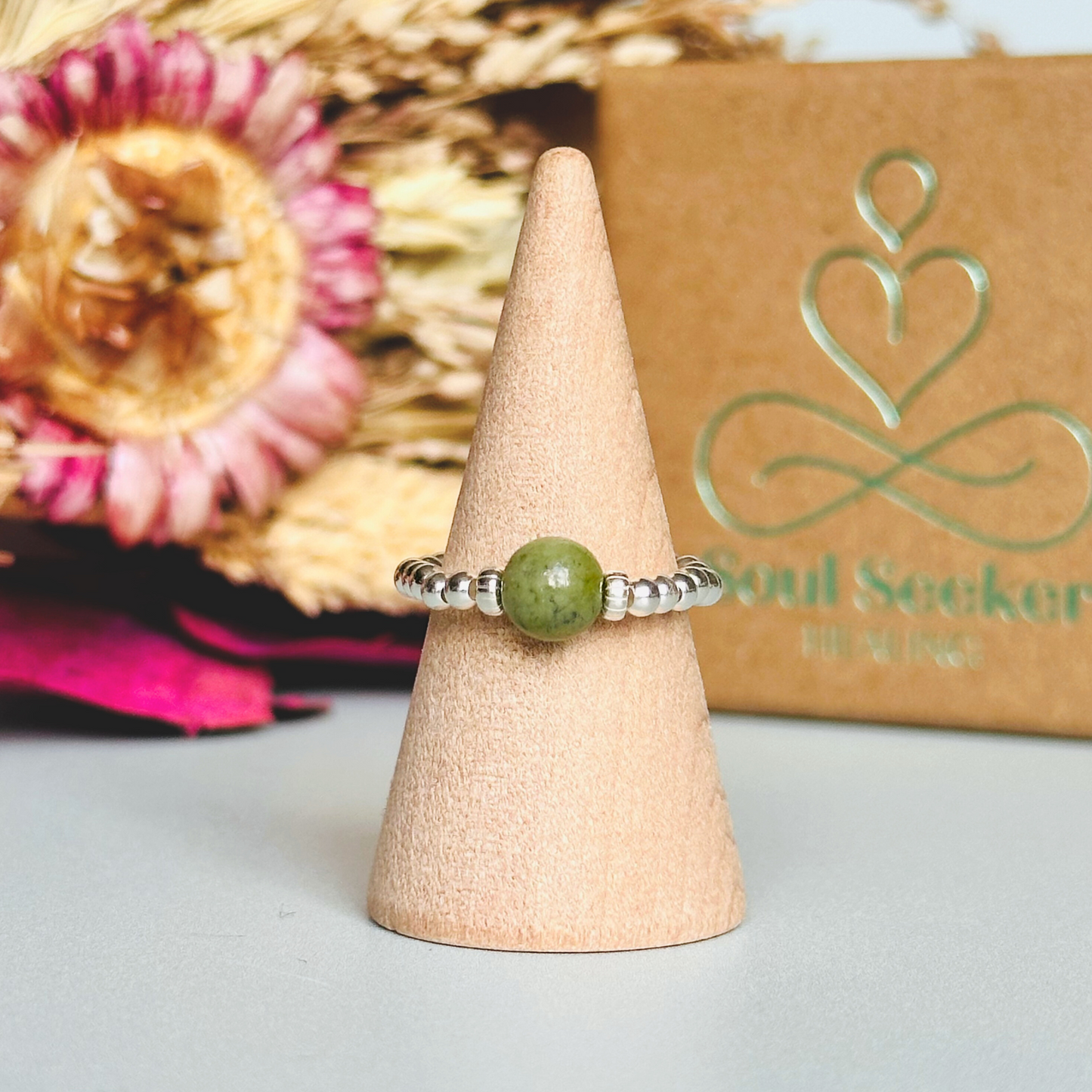 Jade ring, sterling silver jade ring, silver jade ring, jade ring silver, stretch ring, elastic ring,