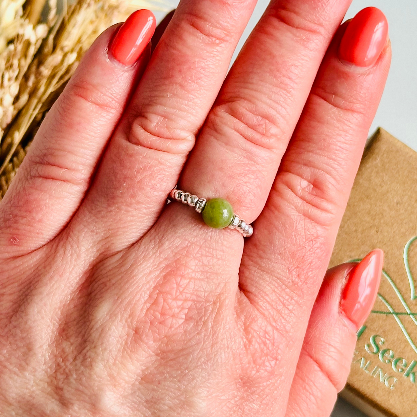 Jade ring, sterling silver jade ring, silver jade ring, jade ring silver, stretch ring, elastic ring,