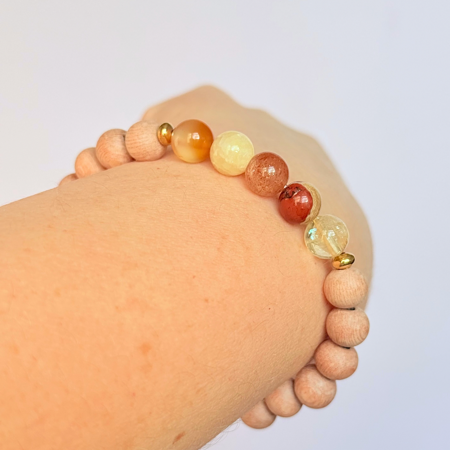 Energising bracelet, positivity bracelet, bracelet for confidence, bracelet for vitality, carnelian, yellow calcite, sunstone, red jasper, citrine, energising crystals, energy boost