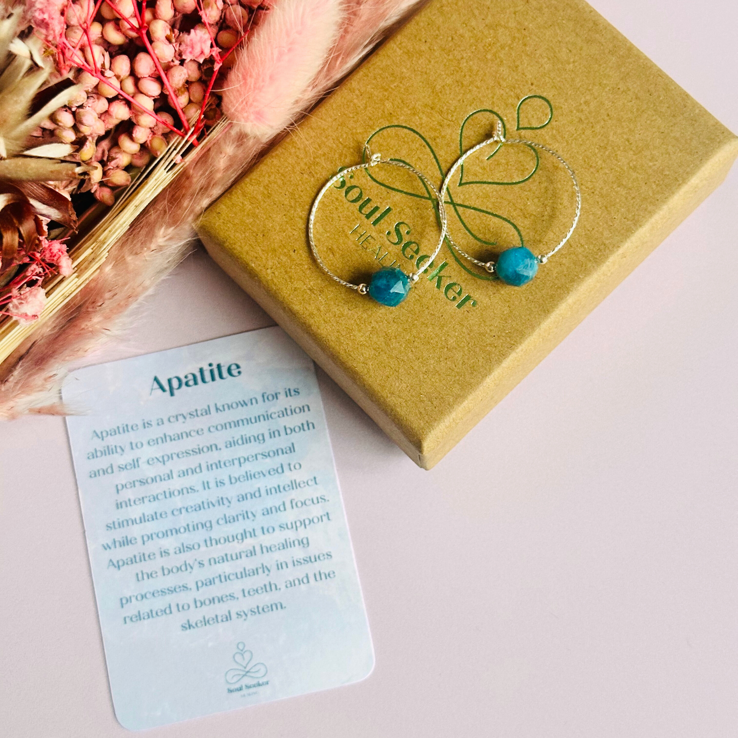 Sterling silver apatite hoop earrings, crystal healing minimalist jewellery, teal blue genuine gemstone drop earrings, dainty dangly earrings