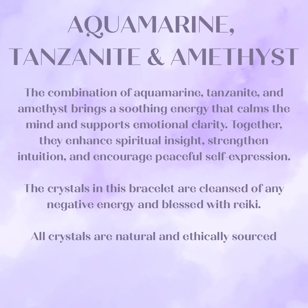 Gold filled dainty ombré colour block bracelet with amethyst, aquamarine and tanzanite