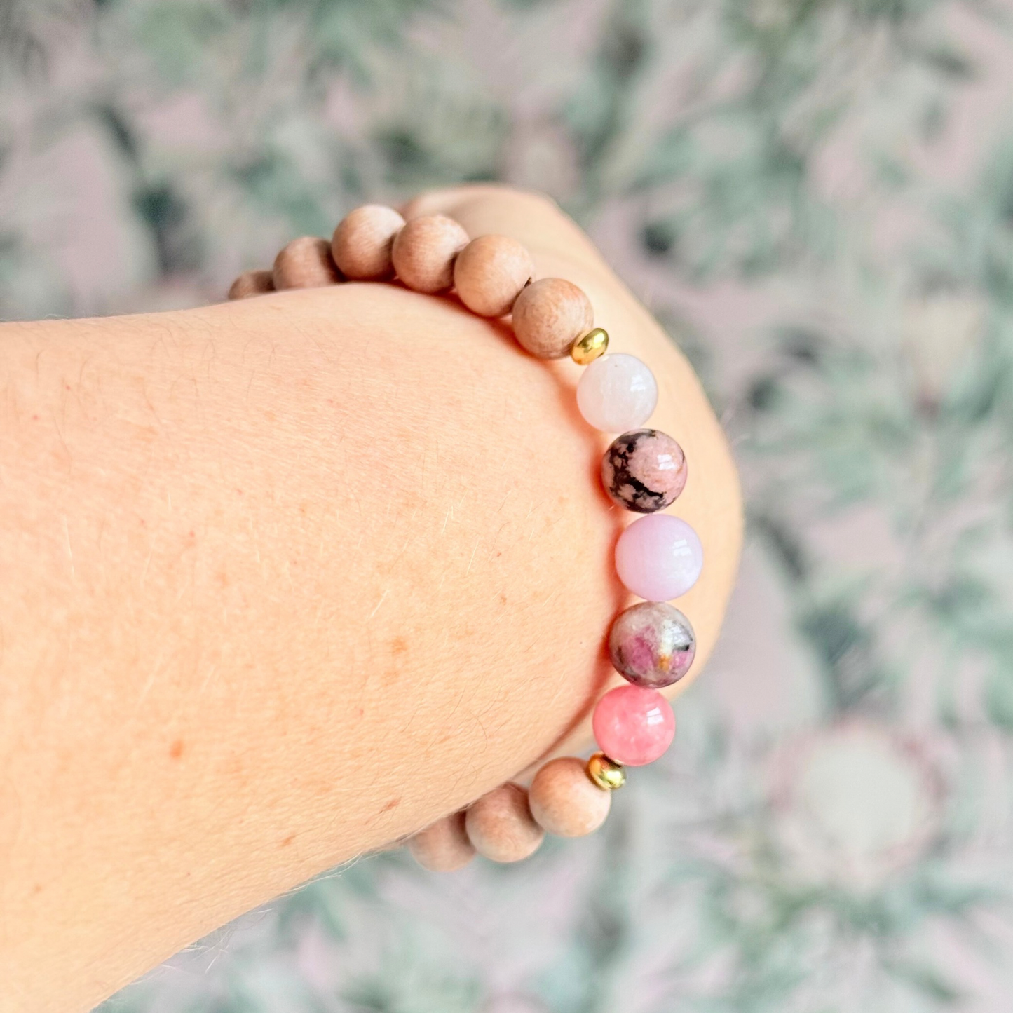 Essential oil diffuser bracelet, self love bracelet, crystal bracelet for self love, aromatherapy bracelet, crystal healing bracelet, rose quartz bracelet, kunzite bracelet, rhodonite bracelet, rhodochrosite bracelet, rubellite bracelet