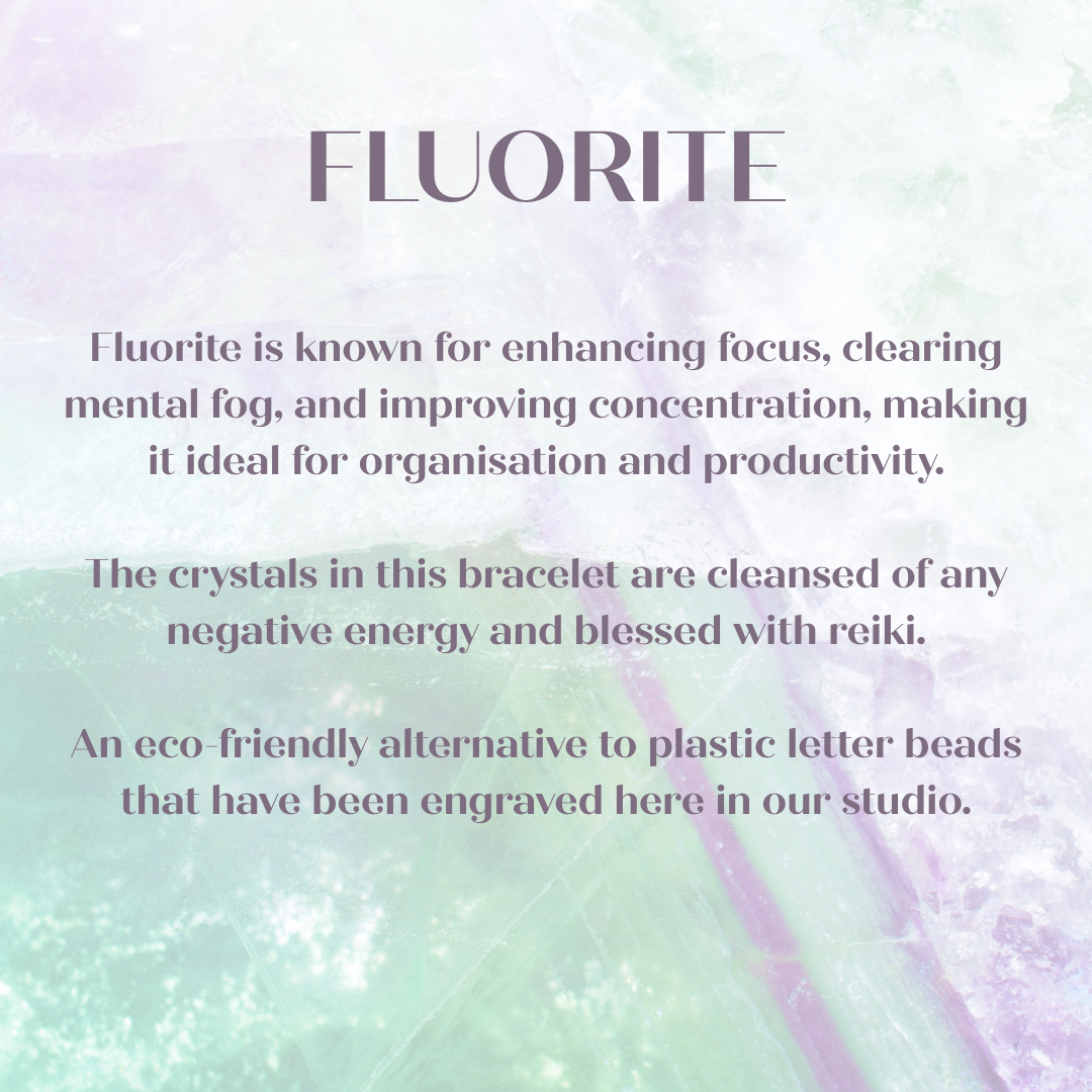 Custom fluorite engraved word wooden letter bead bracelet
