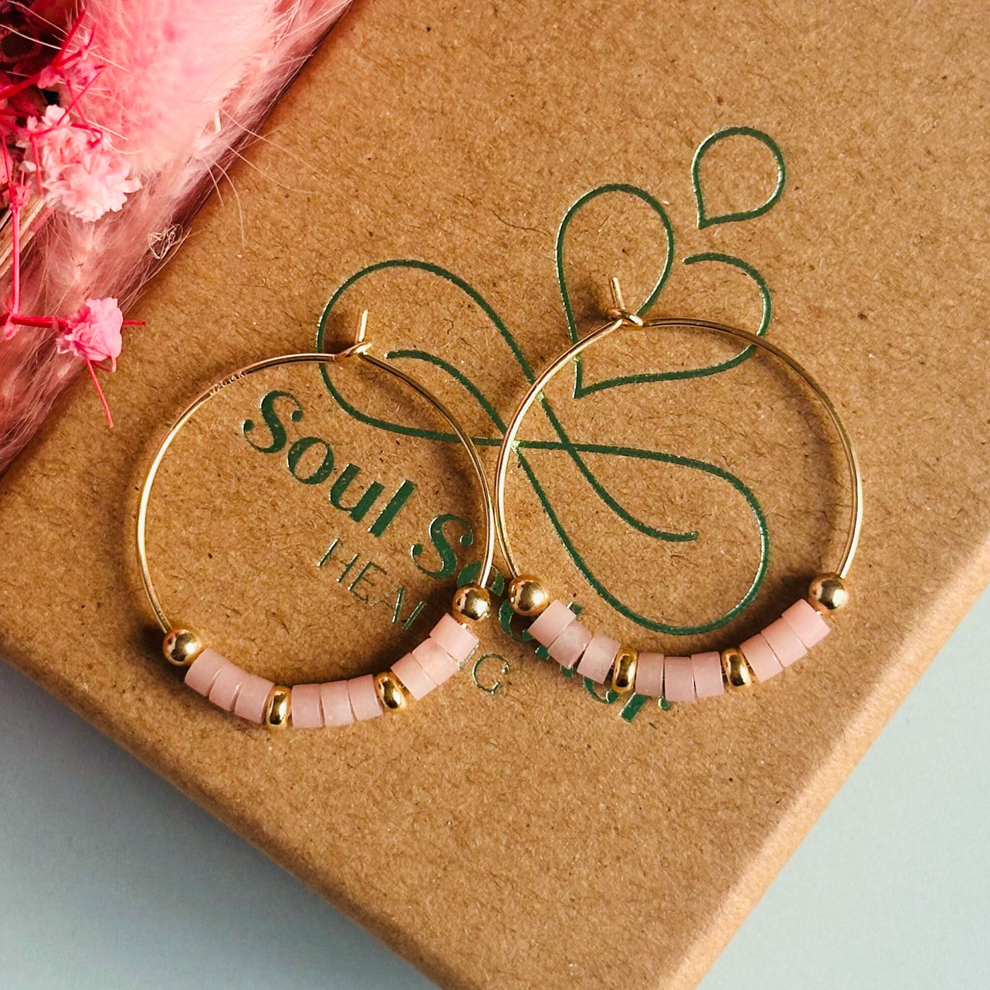 Pink jade gold filled hoop earrings on 25mm gold filled hoops, pink jade gold earrings