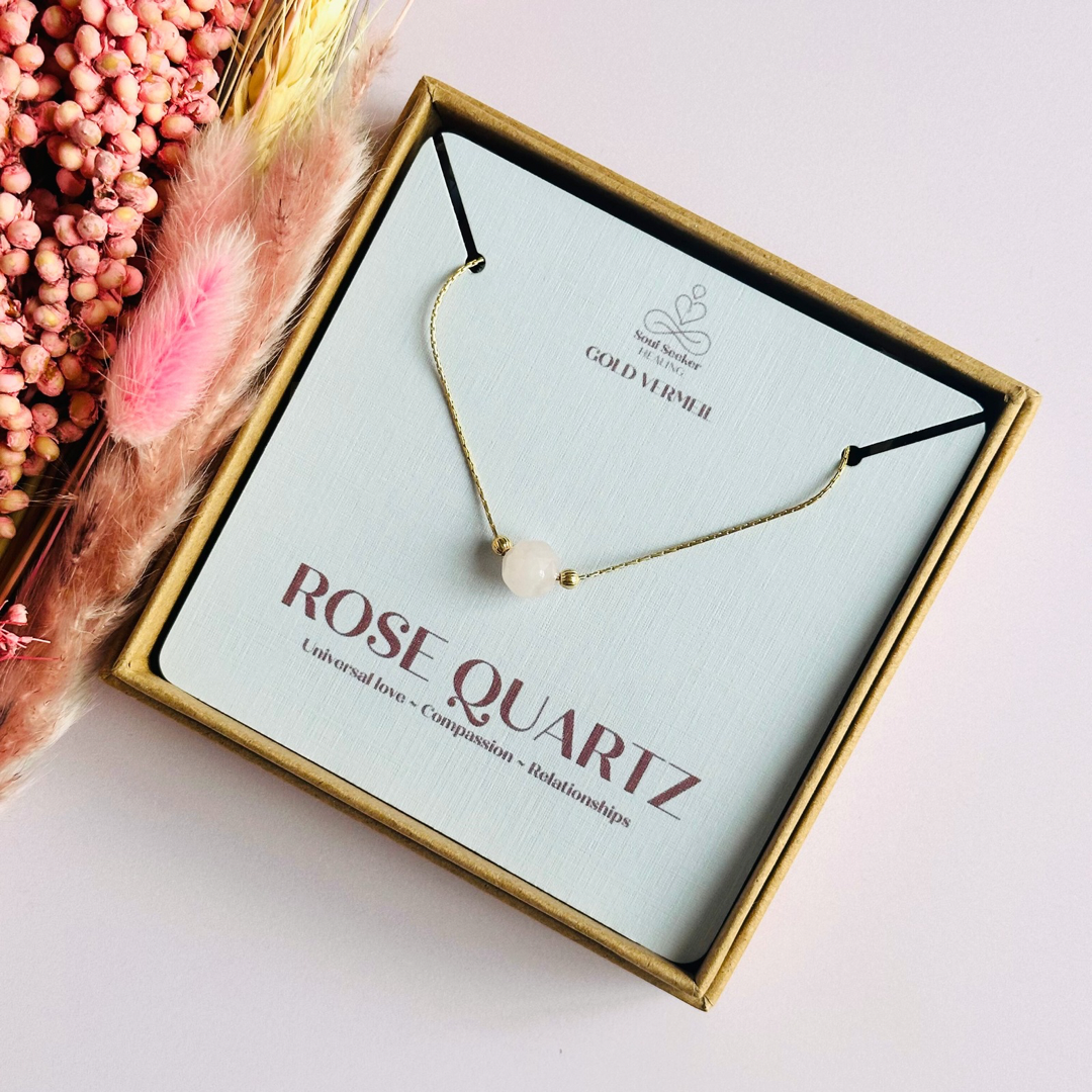 Rose quartz necklace featuring an 8mm star cut rose quartz bead and gold vermeil corrugated beads on a delicate gold vermeil cardano beading chain. The necklace fastens with a subtle yet secure gold vermeil bolt clasp.