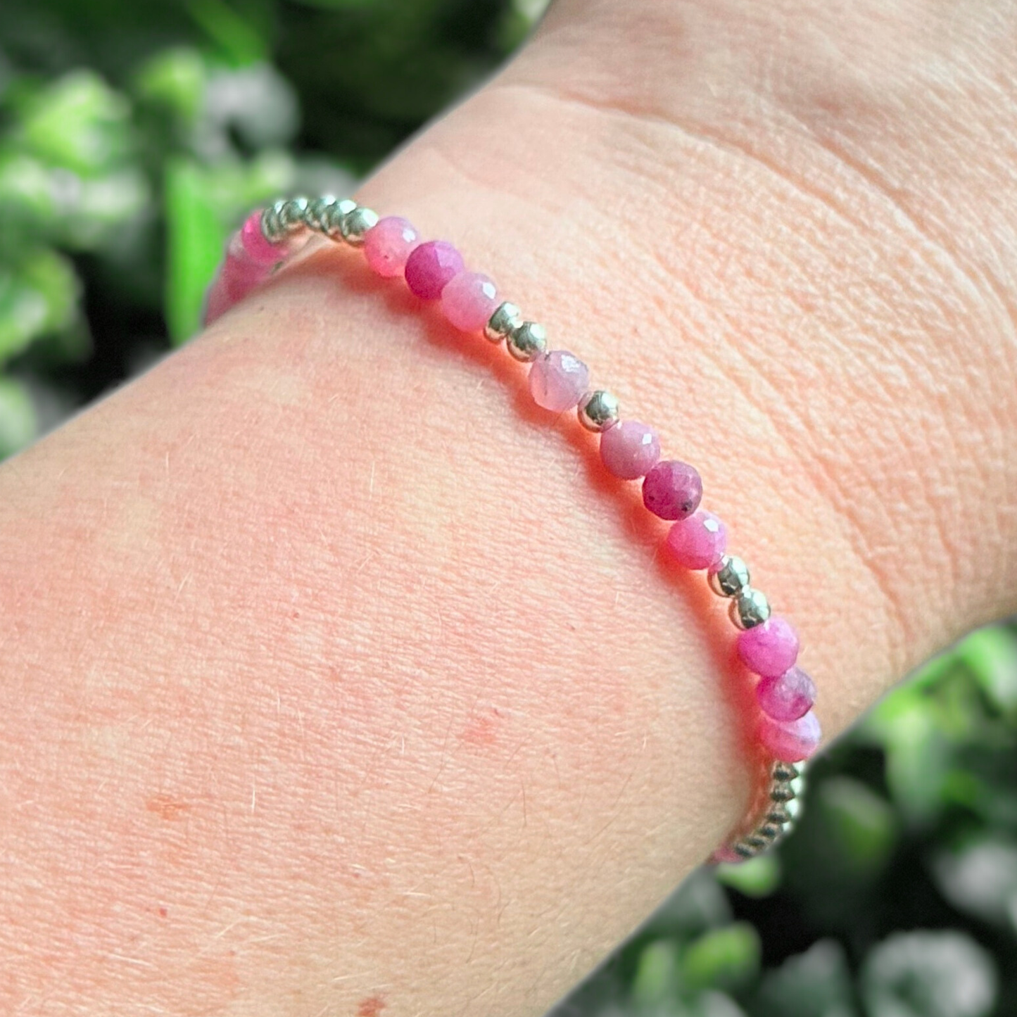 “I Am Enough’’ pink tourmaline crystal morse code bracelet