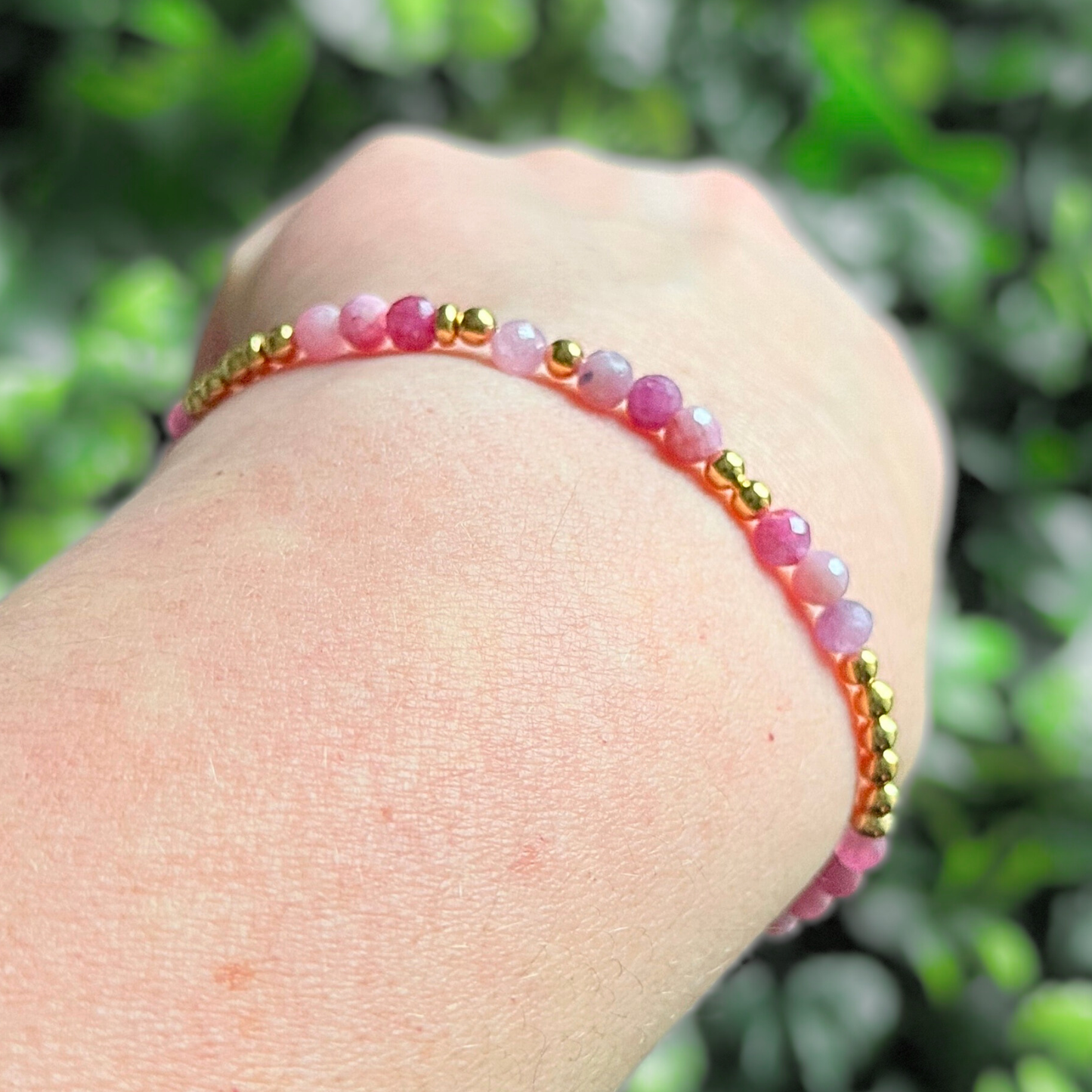 “I Am Enough’’ pink tourmaline crystal morse code bracelet