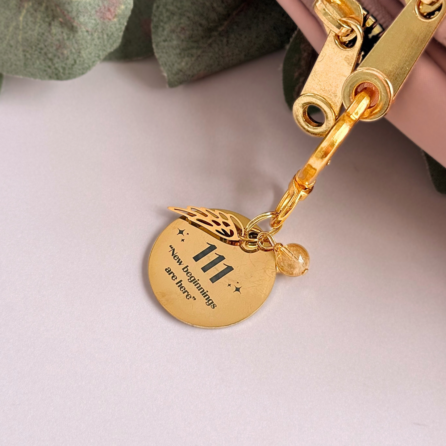 111 Angel Number Keyring / Bag Charm With Optional Crystal
