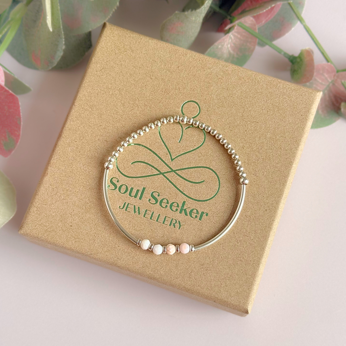 October Birthstone Milestone Birthday Sterling Silver Pink Opal Bracelet