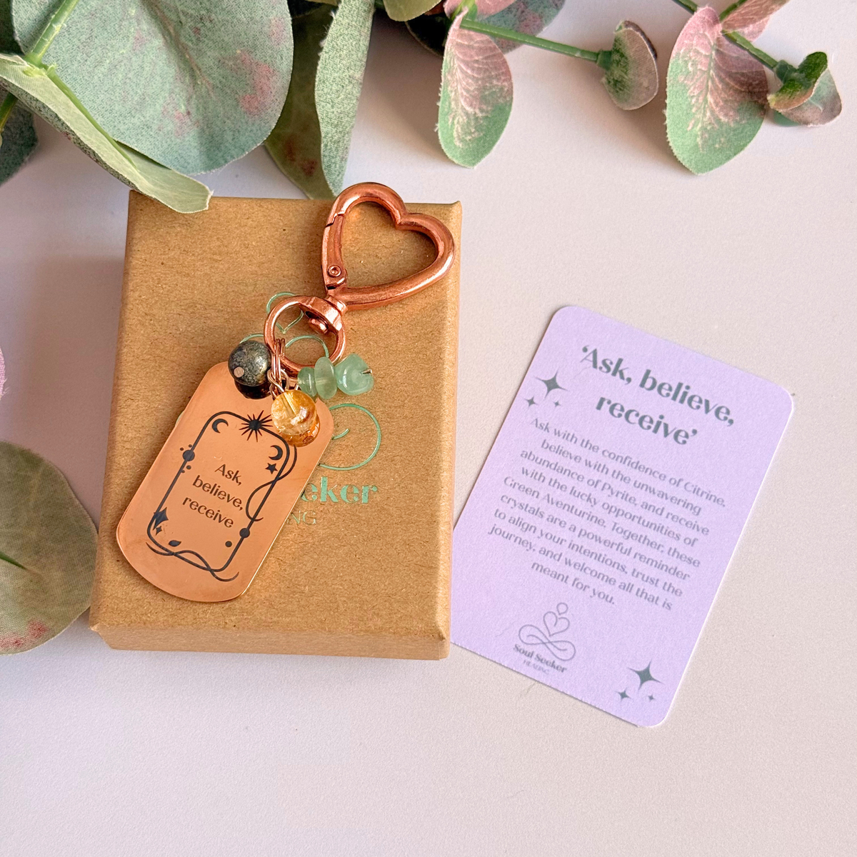 'Ask Believe, Receive' Crystal Manifestation Keyring