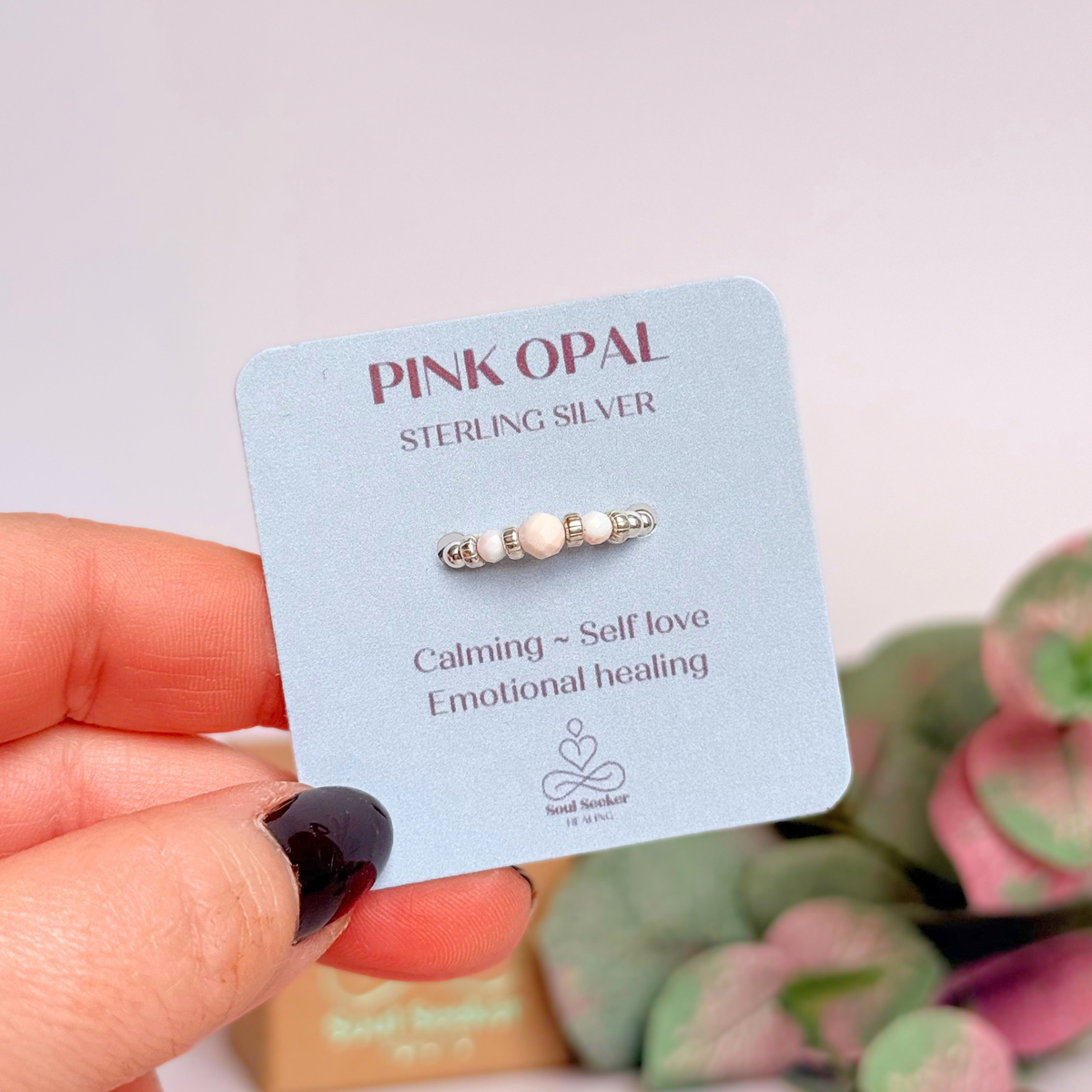 Pink Opal crystal trilogy sterling silver ring