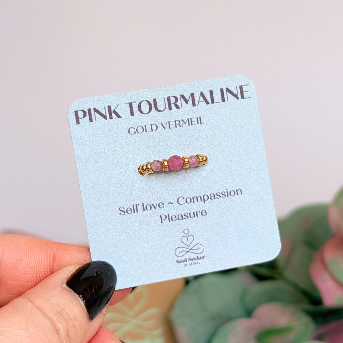 Pink Tourmaline crystal trilogy gold vermeil ring