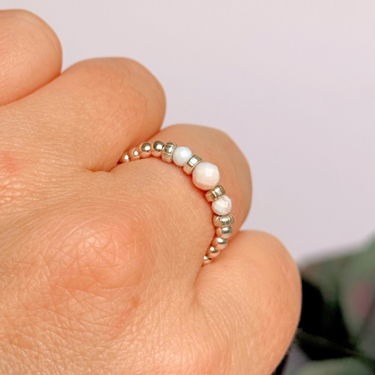 Pink Opal crystal trilogy sterling silver ring