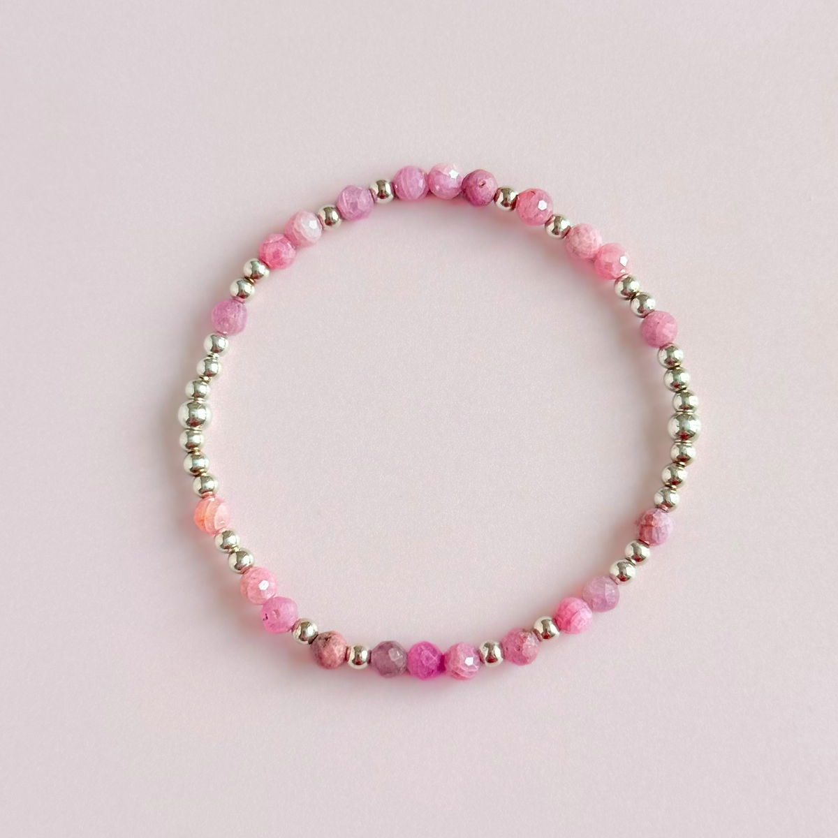 Sterling Silver Pink Tourmaline October Birthstone Bracelet