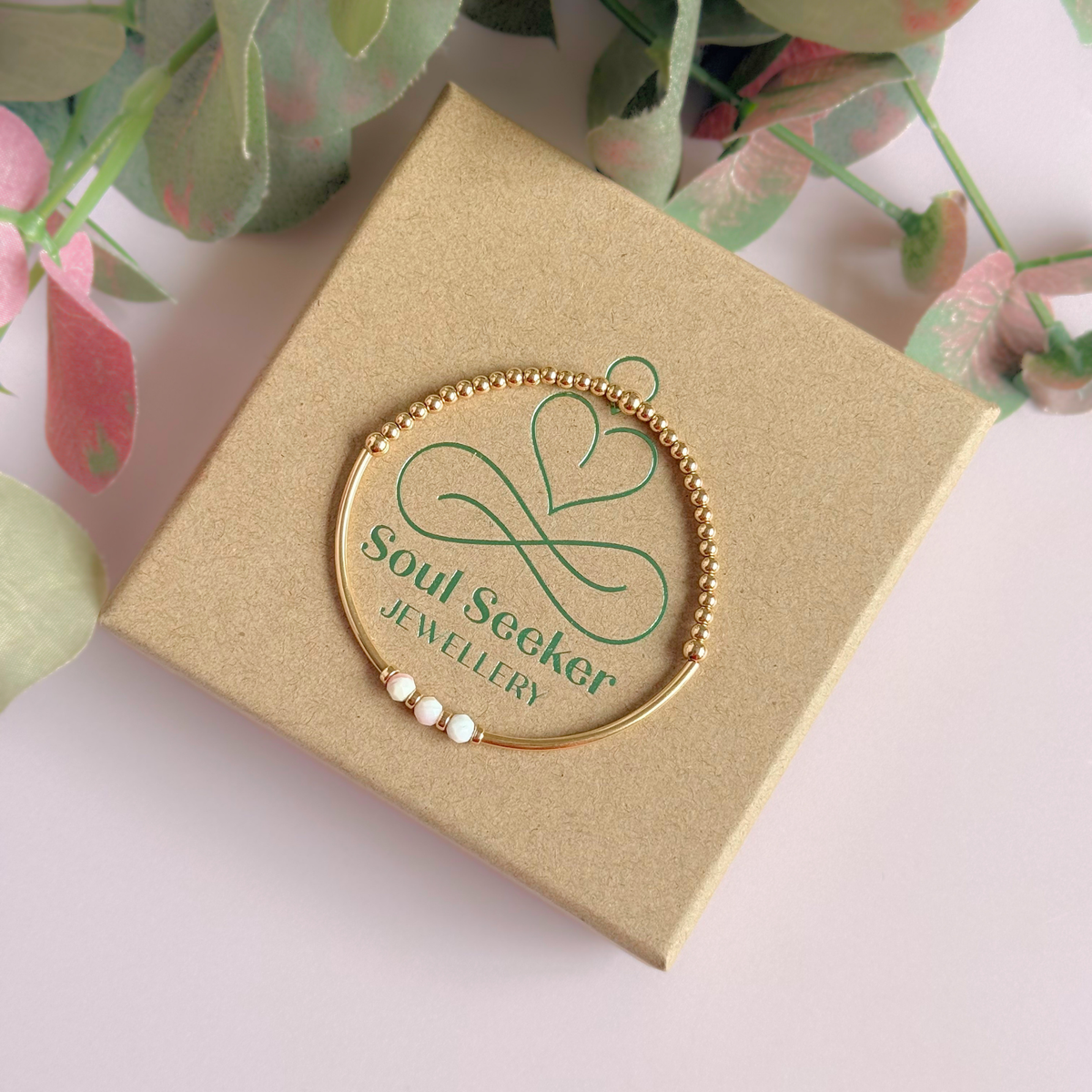 October Birthstone Milestone Birthday Gold Filled Pink Opal Bracelet