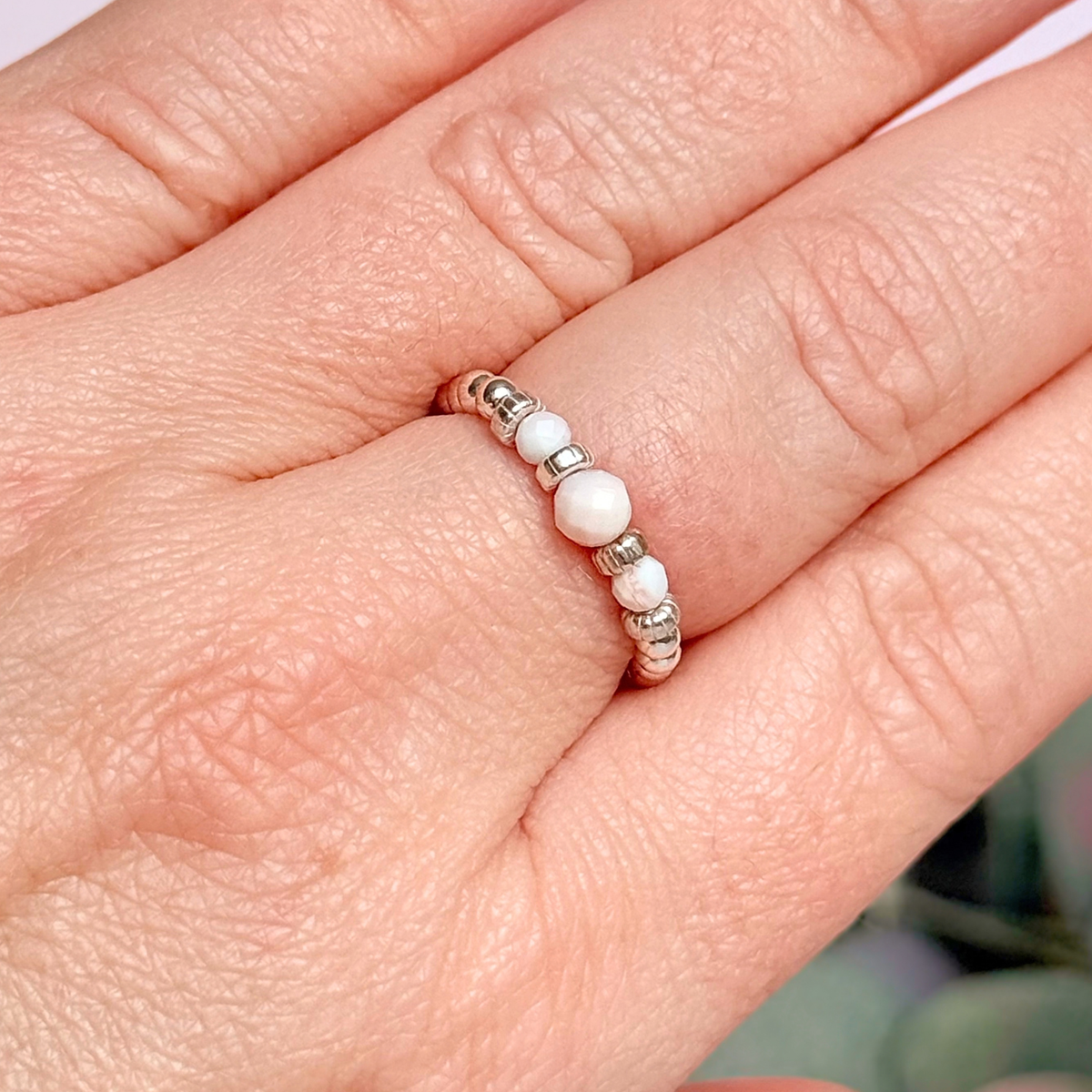Pink Opal crystal trilogy sterling silver ring