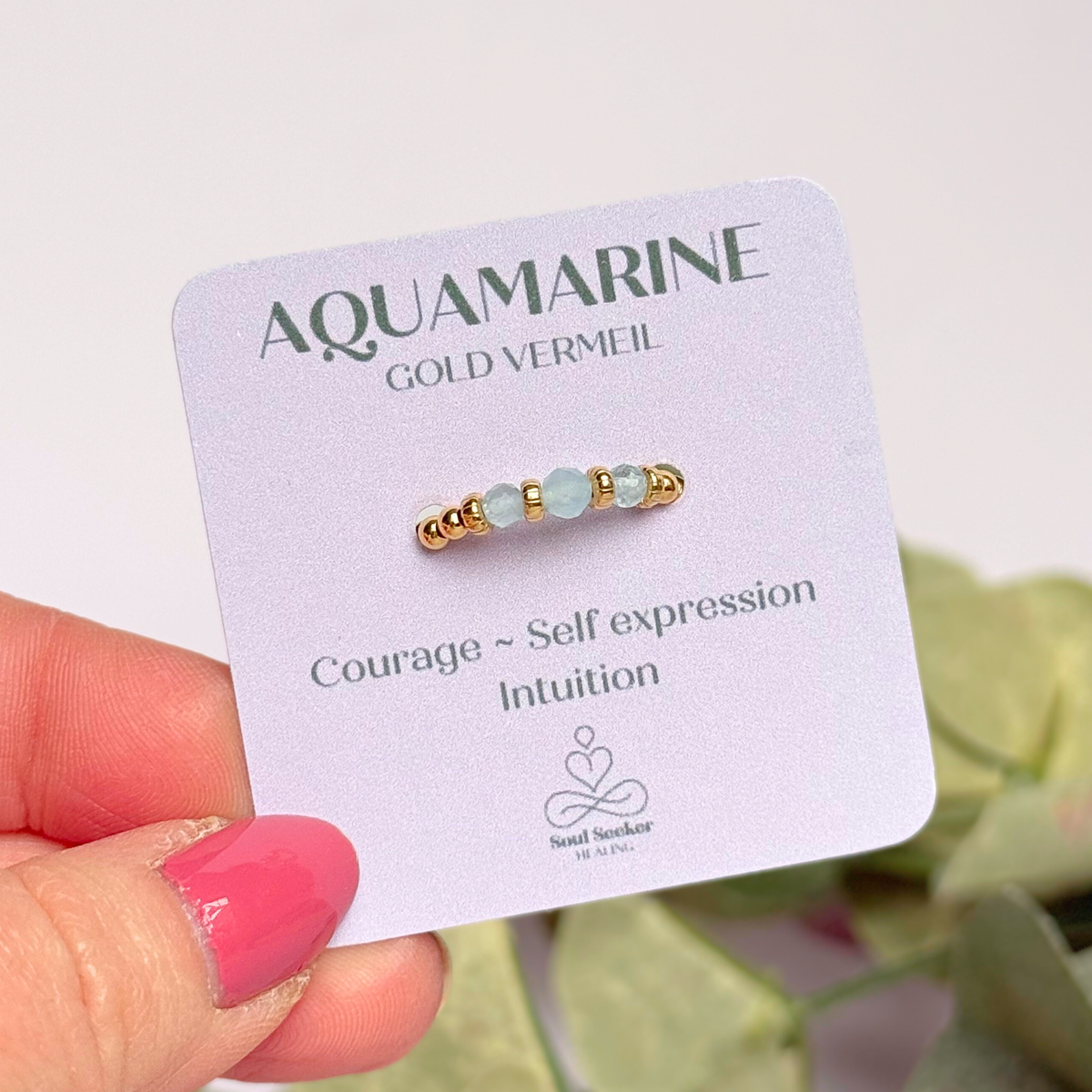 Aquamarine crystal trilogy gold vermeil ring