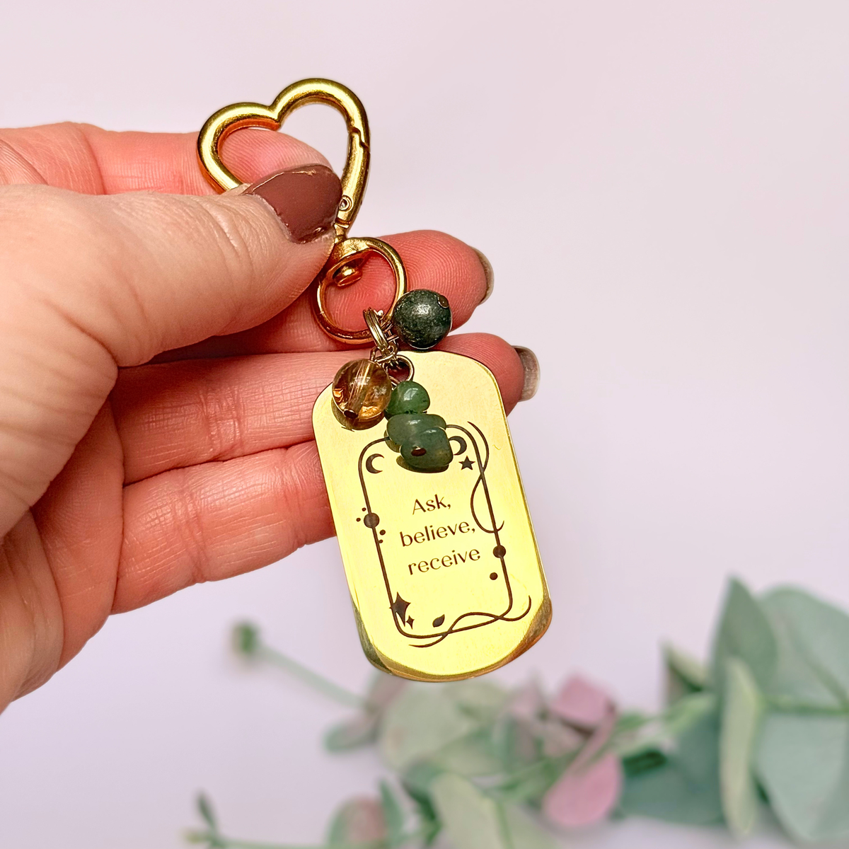 'Ask Believe, Receive' Crystal Manifestation Keyring