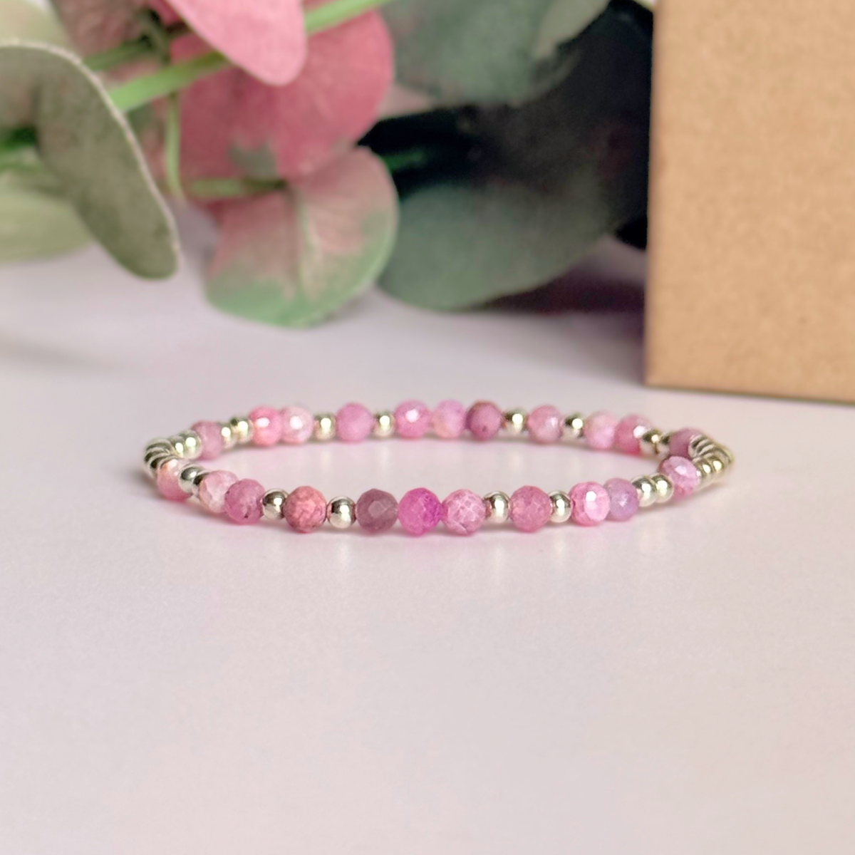 Sterling Silver Pink Tourmaline October Birthstone Bracelet