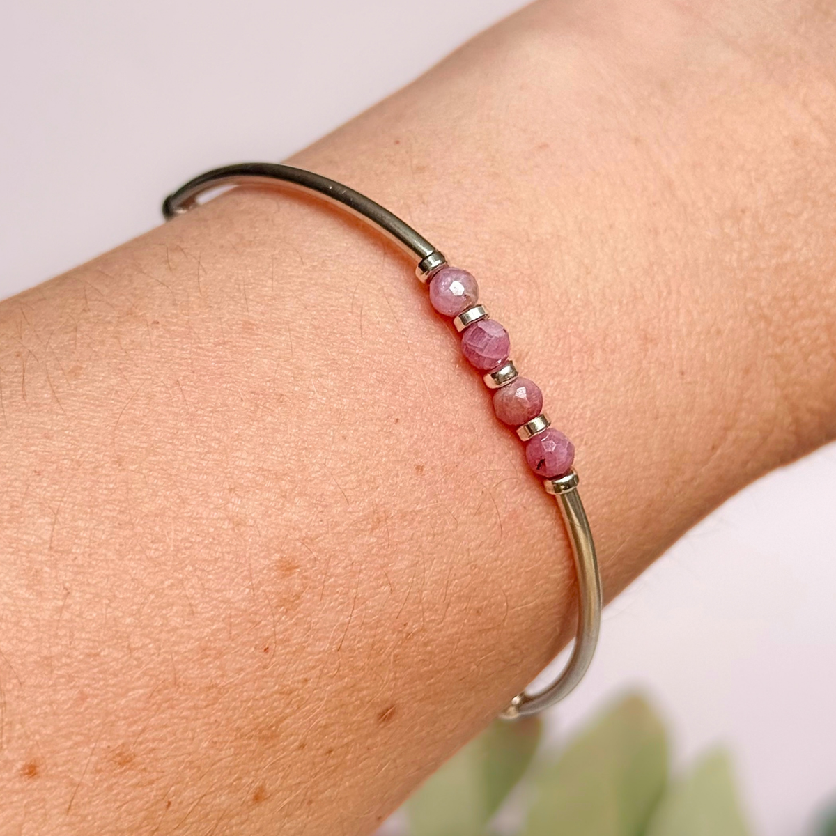 October Birthstone Milestone Birthday Sterling Silver Pink Tourmaline Bracelet