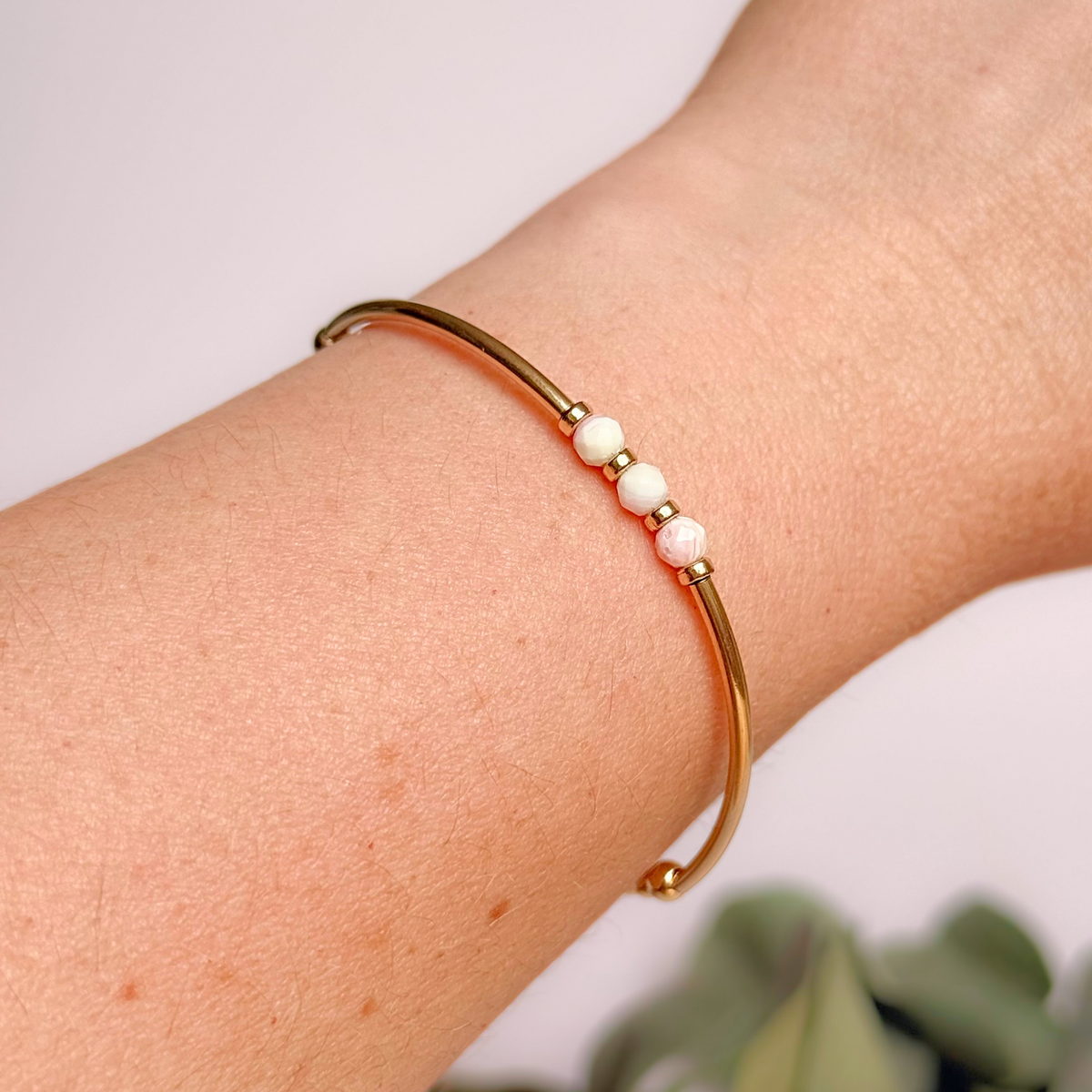 October Birthstone Milestone Birthday Gold Filled Pink Opal Bracelet