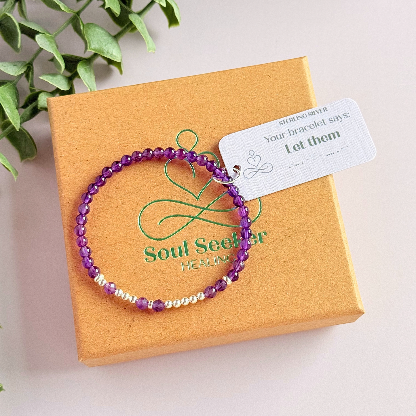 ‘Let them’’ amethyst crystal morse code bracelet