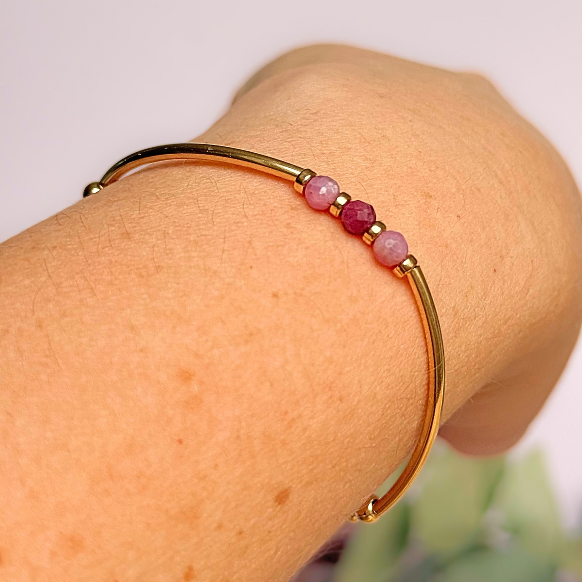 October Birthstone Milestone Birthday Gold Filled Pink Tourmaline Bracelet